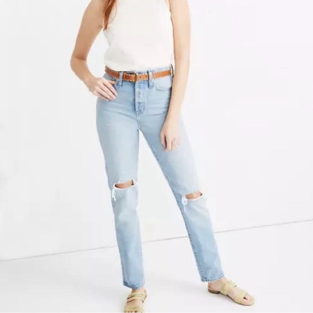 Madewell Classic Strait Jeans Distressed Heartsville Wash Women's 26 PETITE $128